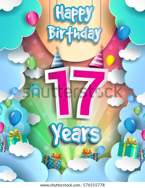 17 Years Birthday Celebration Design Greeting Stock Vector (Royalty ...