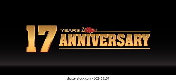 17 Years gold anniversary celebration logo, anniversary for celebration, birthday, wedding and party