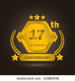 17 years golden anniversary celebration. template logo