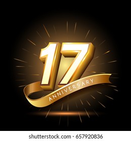 17 years golden anniversary logo celebration with firework and ribbon
