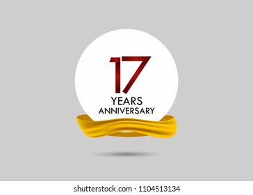 17 years red anniversary vector design inside white circle with golden ribbon for celebration event 