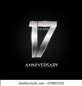 17 years silver anniversary celebration overlapping number logo, isolated on dark background