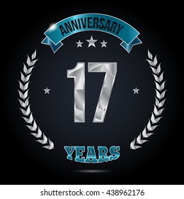 17 Years Silver anniversary logo, low poly design number