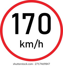 Señal de tráfico de límite de velocidad de 170 km h con círculo rojo sobre fondo blanco: símbolo de regulación de carreteras de alta velocidad, señalización de restricción de velocidad máxima, aviso de seguridad de conducción y reglas de Transporte, ícono de control de velocidad de carretera para la gestión del tráfico y conciencia de seguridad vial.