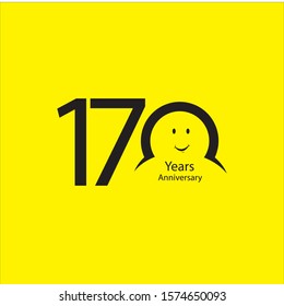 170 th anniversary numbers. 170 years old yellow background coloured logotype. Age congrats, congratulation idea. Isolated abstract graphic design template. Creative 