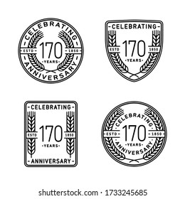 170 years anniversary celebration logotype. 170th anniversary logo collection. Set of anniversary design template. Vector and illustration.