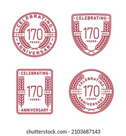170 years anniversary celebration logotype. 170th anniversary logo collection. Set of anniversary design template. Vector and illustration.