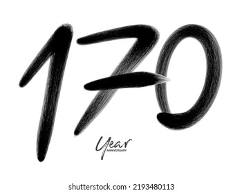 170 Years Anniversary Celebration Vector Template, 170 number logo design, 170th birthday, Black Lettering Numbers brush drawing hand drawn sketch, number logo design vector illustration