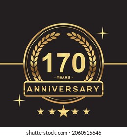 170 years anniversary golden color with circle ring and stars isolated on black background for anniversary celebration event luxury gold premium vector
