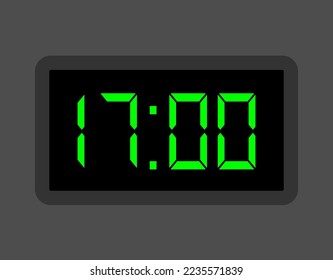 Reloj digital de 17:00 horas. Diseño de reloj de alarma para el horario. Icono de temporizador con números digitales para citas y negocios