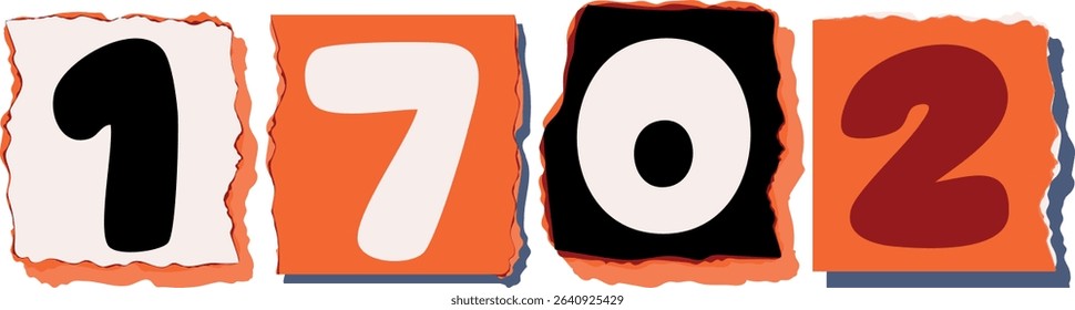 1702 Retro torn paper number Design art