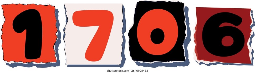1706 Retro torn paper number Design art