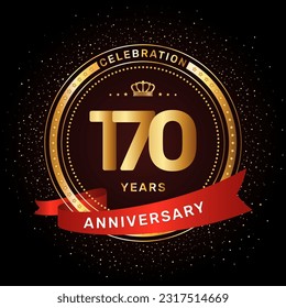 170th anniversary celebration logo design with a golden ring and red ribbon concept, vector template