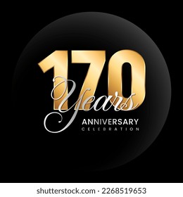 170th anniversary logo design concept. Golden number with silver color text. Logo Vector Template Illustration
