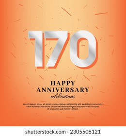 170th anniversary vector template with a white number and confetti spread on an orange background