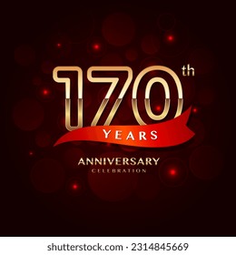 170th year anniversary celebration logo design with a golden number and red ribbon, vector template