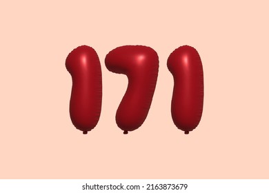 171 3d number balloon made of realistic metallic air balloon 3d rendering. 3D Red helium balloons for sale decoration Party Birthday, Celebrate anniversary, Wedding Holiday. Vector illustration