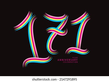 171 number design vector, graphic t shirt, 171 years anniversary celebration logotype colorful line, 171th birthday logo, Banner template, logo number elements for invitation card, poster