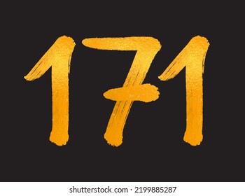 171 Number logo vector illustration, 171 Years Anniversary Celebration Vector Template,  171th birthday, Gold Lettering Numbers brush drawing hand drawn sketch, number logo design for print, t shirt