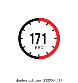 171 seconds timer clock. 171 sec stopwatch icon countdown time digital stop chronometer.