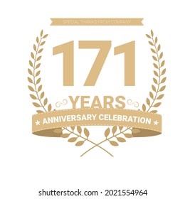 Icono vectorial de 171 años, logotipo. Elemento de diseño gráfico con número y composición de texto para el 171º aniversario