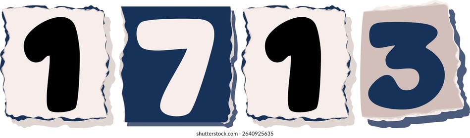1713 Retro torn paper number Design art
