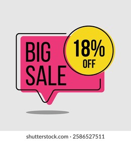 17%,18%,19% and 21% off tags for limited time or discount banner - Big sale, pink label with yellow circle of seventeen, eighteen, nineteen and twenty one percent on light gray background. Illustrated