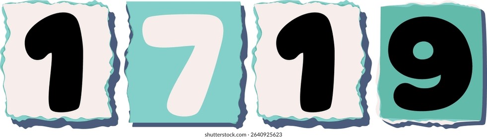 1719 Retro torn paper number Design art