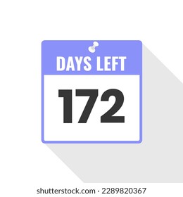 172 Days Left Countdown sales icon. 172 days left to go Promotional banner