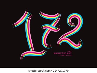 172 number design vector, graphic t shirt, 172 years anniversary celebration logotype colorful line, 172th birthday logo, Banner template, logo number elements for invitation card, poster