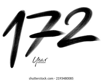 172 Years Anniversary Celebration Vector Template, 172 number logo design, 172th birthday, Black Lettering Numbers brush drawing hand drawn sketch, number logo design vector illustration