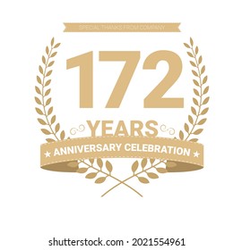 172 years anniversary vector icon, logo. Graphic design element with number and text composition for 172th anniversary