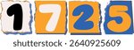 1725 Retro torn paper number Design art