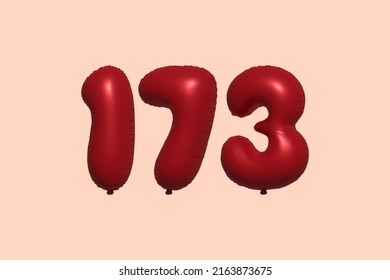 173 3d number balloon made of realistic metallic air balloon 3d rendering. 3D Red helium balloons for sale decoration Party Birthday, Celebrate anniversary, Wedding Holiday. Vector illustration