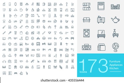 173 line icons for furniture  appliances   kitchen  Big set professional line icons