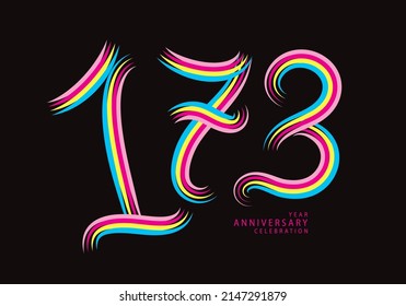 173 number design vector, graphic t shirt, 173 years anniversary celebration logotype colorful line, 173th birthday logo, Banner template, logo number elements for invitation card, poster