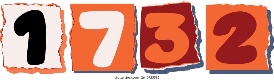 1732 Retro torn paper number Design art