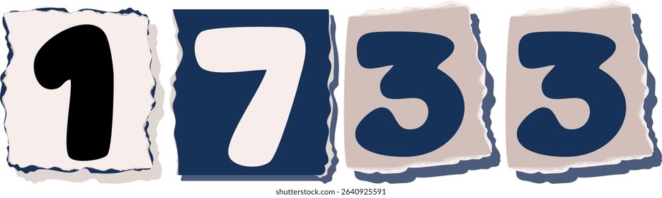 1733 Retro torn paper number Design art