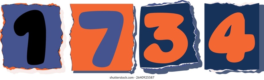 1734 Retro torn paper number Design art