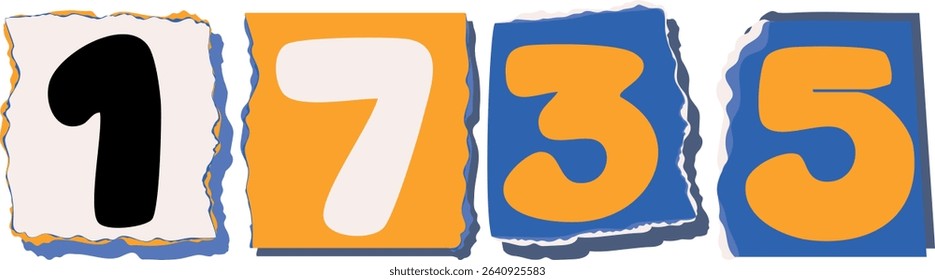 1735 Retro torn paper number Design art