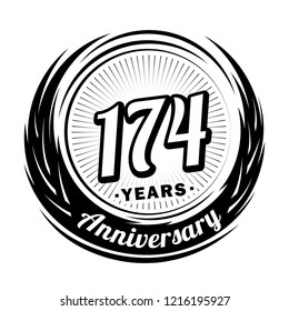 174 years anniversary. Anniversary logo design. 174 years logo.