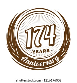 174 years anniversary. Anniversary logo design. 174 years logo.