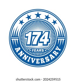174 years anniversary. Anniversary logo design. Vector and illustration.