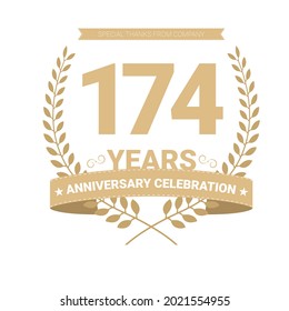 174 years anniversary vector icon, logo. Graphic design element with number and text composition for 174th anniversary
