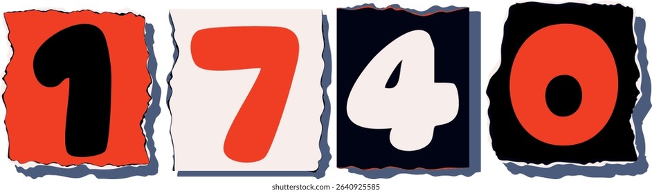 1740 Retro torn paper number Design art