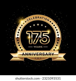 175 year anniversary logo with a number and golden ribbon, vector template