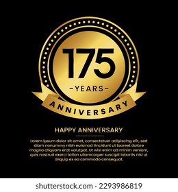 175 years anniversary banner with luxurious golden circles and halftone on a black background and replaceable text speech