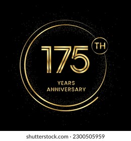 175 years anniversary with golden circle glitter and double circle line vector template