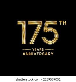 175 years anniversary logo design with golden numbers and text for anniversary celebration event, invitation, wedding, marriage, greeting card, banner, poster, flyer, brochure. Logo Vector Template