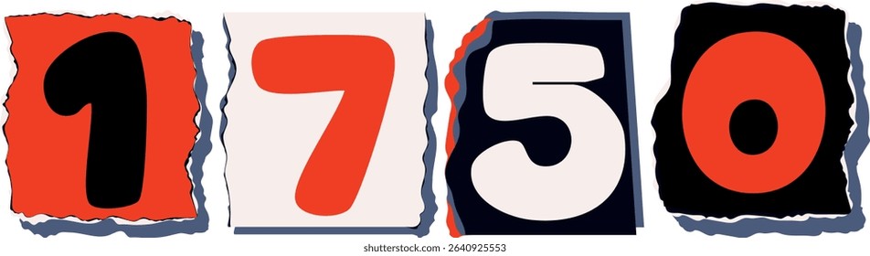 1750 Retro torn paper number Design art